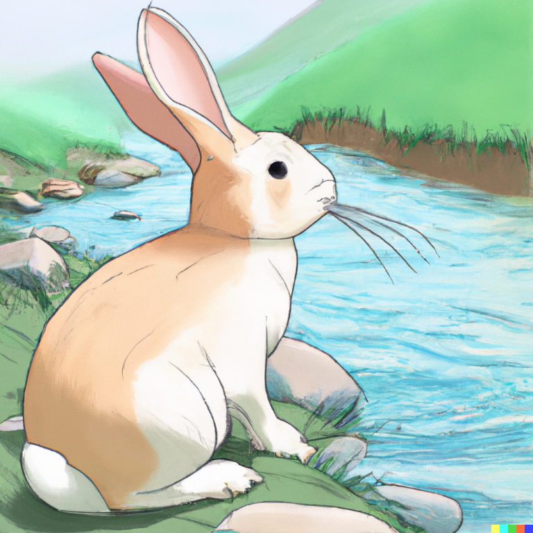 Lapin près d'un cours d'eau